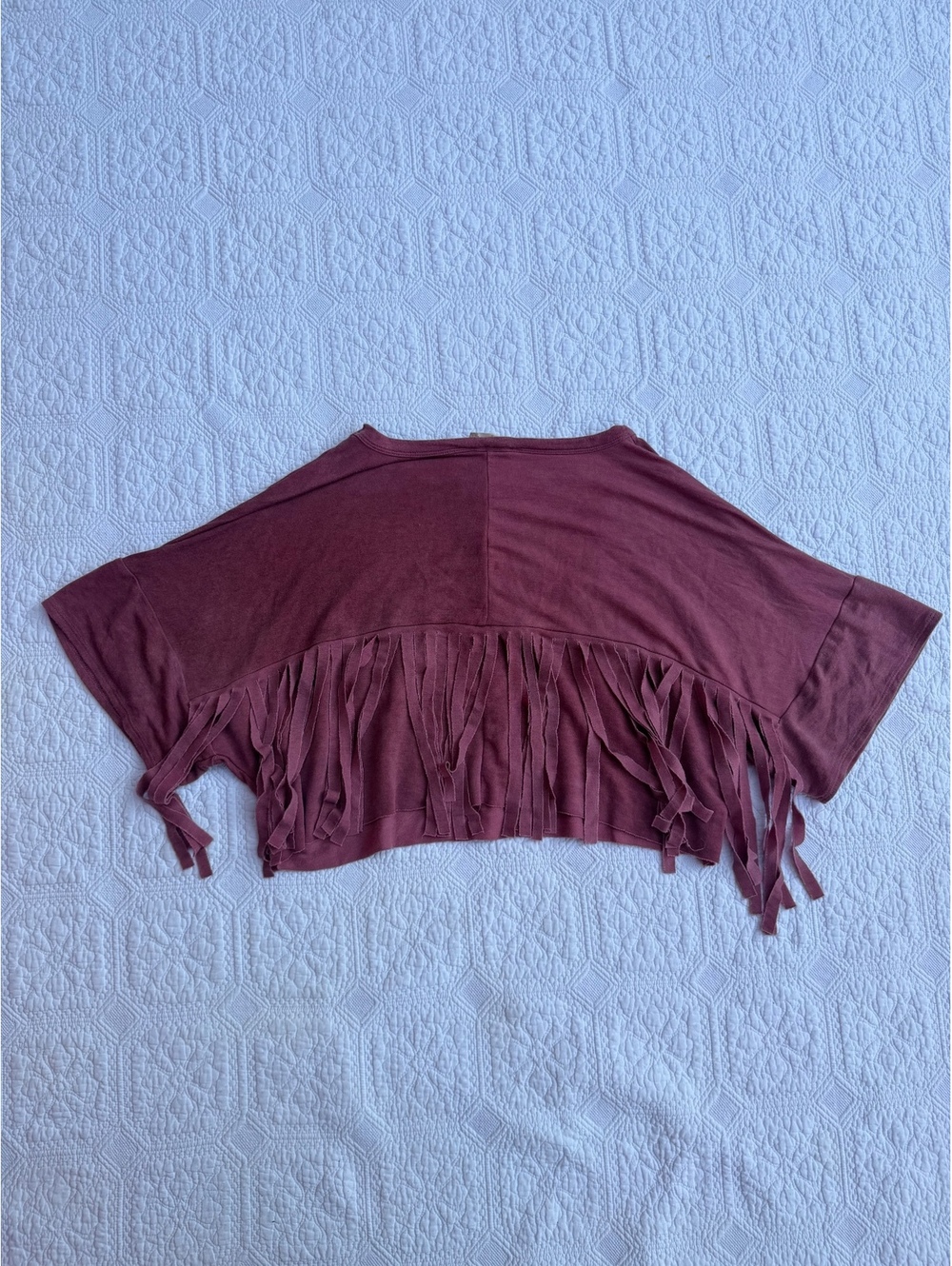 Altar’d state Women's Small Bordeaux Short Sleeve Fringe Crop Top